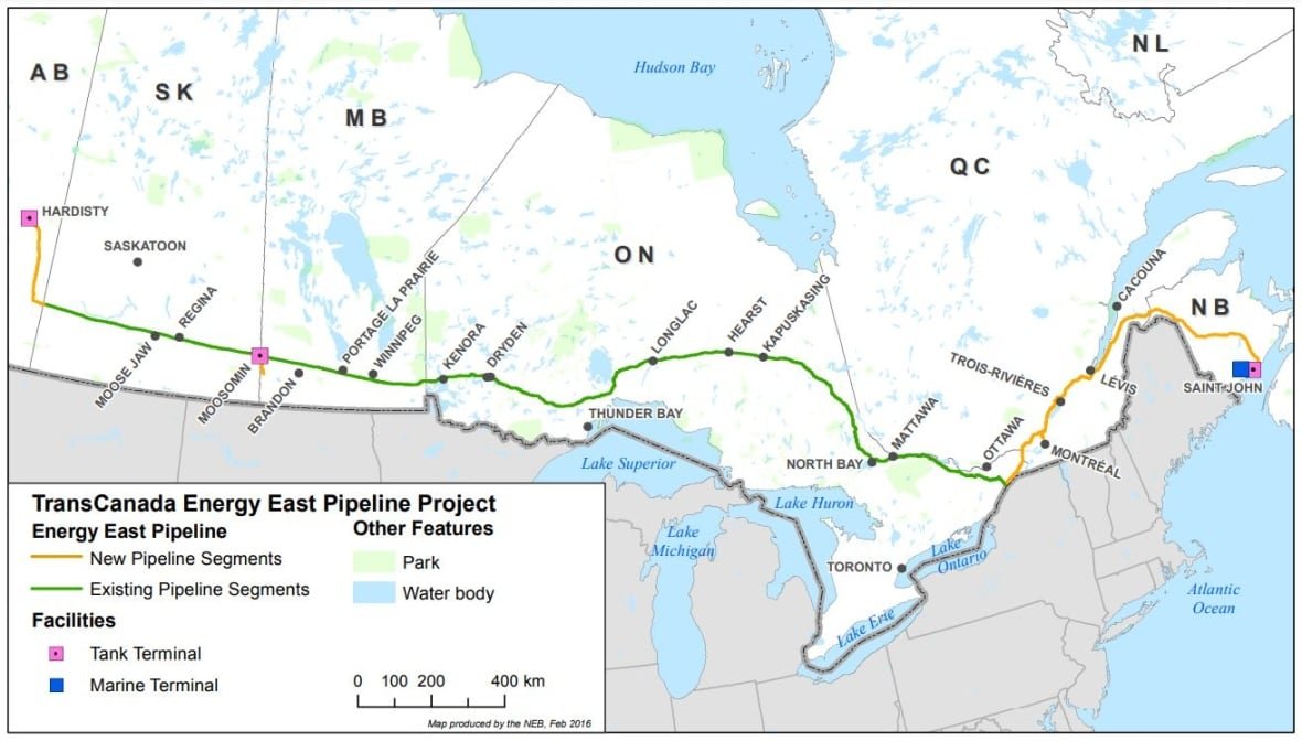 energy-east The Energy East project proposed to repurpose an existing gas pipeline that runs north of the Great Lakes to bring Alberta oil East without passing through US territory.
