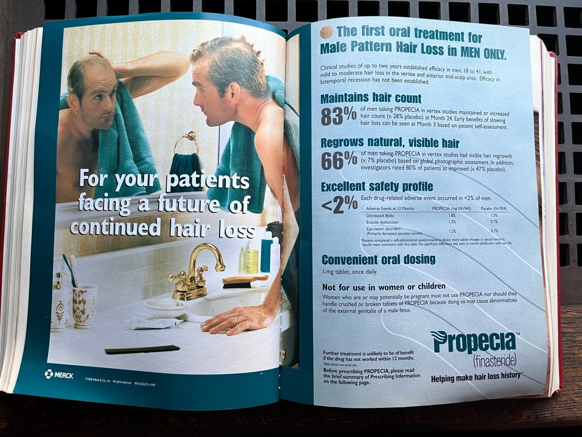 journal-advertisement An advertisement in a journal regarding a drug for male hair loss.