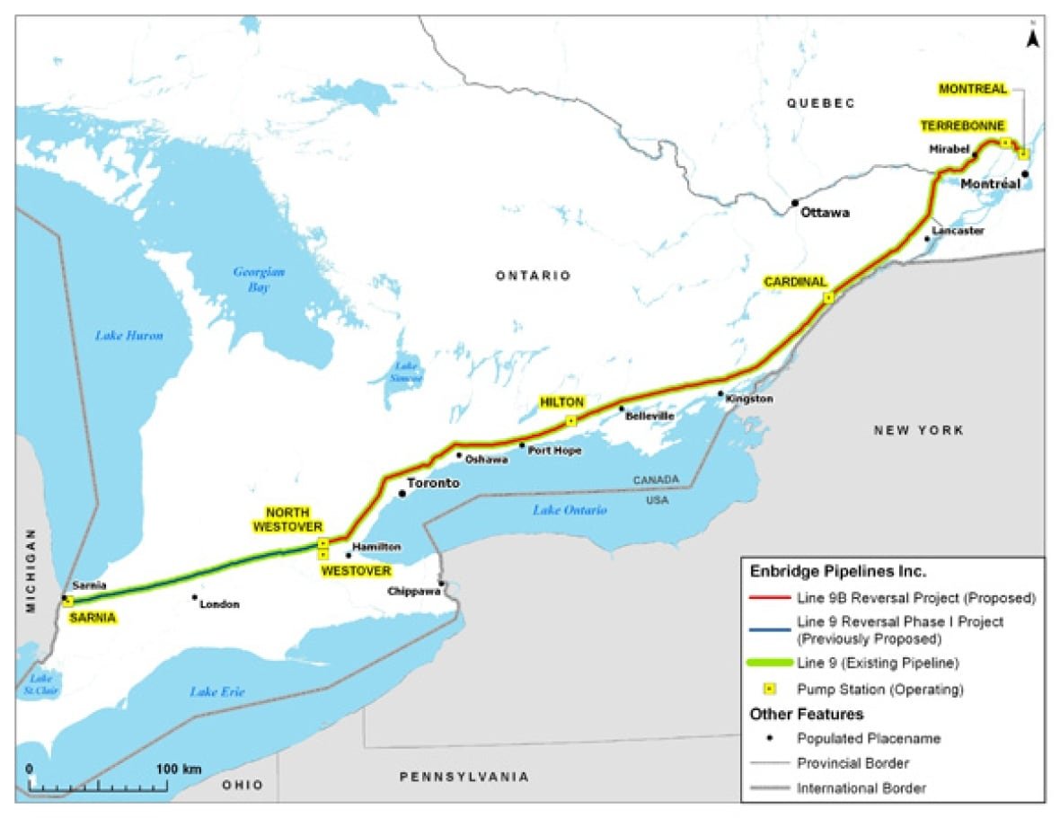 line-9-map Line 9 links Sarnia, ON to refineries in Montreal. Its flow has been reversed twice as the North American energy market has transformed over the past half-century.