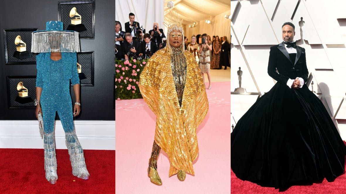 billy-porter Billy Porter attending (left to right) the 2020 Grammys, 2019 Met Gala, and 2019 Academy Awards.