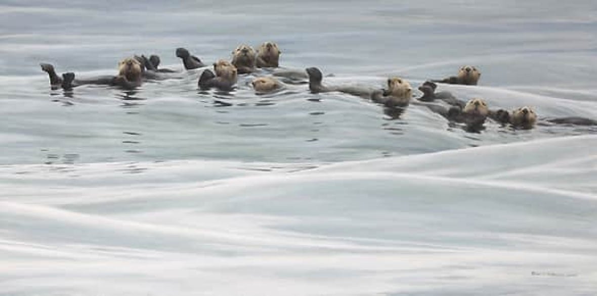 4-sea-otters a painting of otters