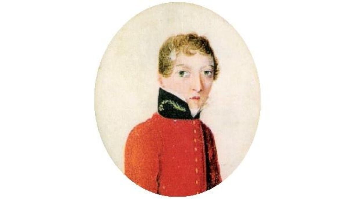 dr-james-barry A painting of a man from the waist up, in an oval. He is wearing what looks like a red military coat with a black collar.