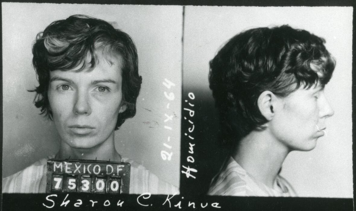 sharon-kinne-mug-shot-mexico Black and white mugshot photo of a woman