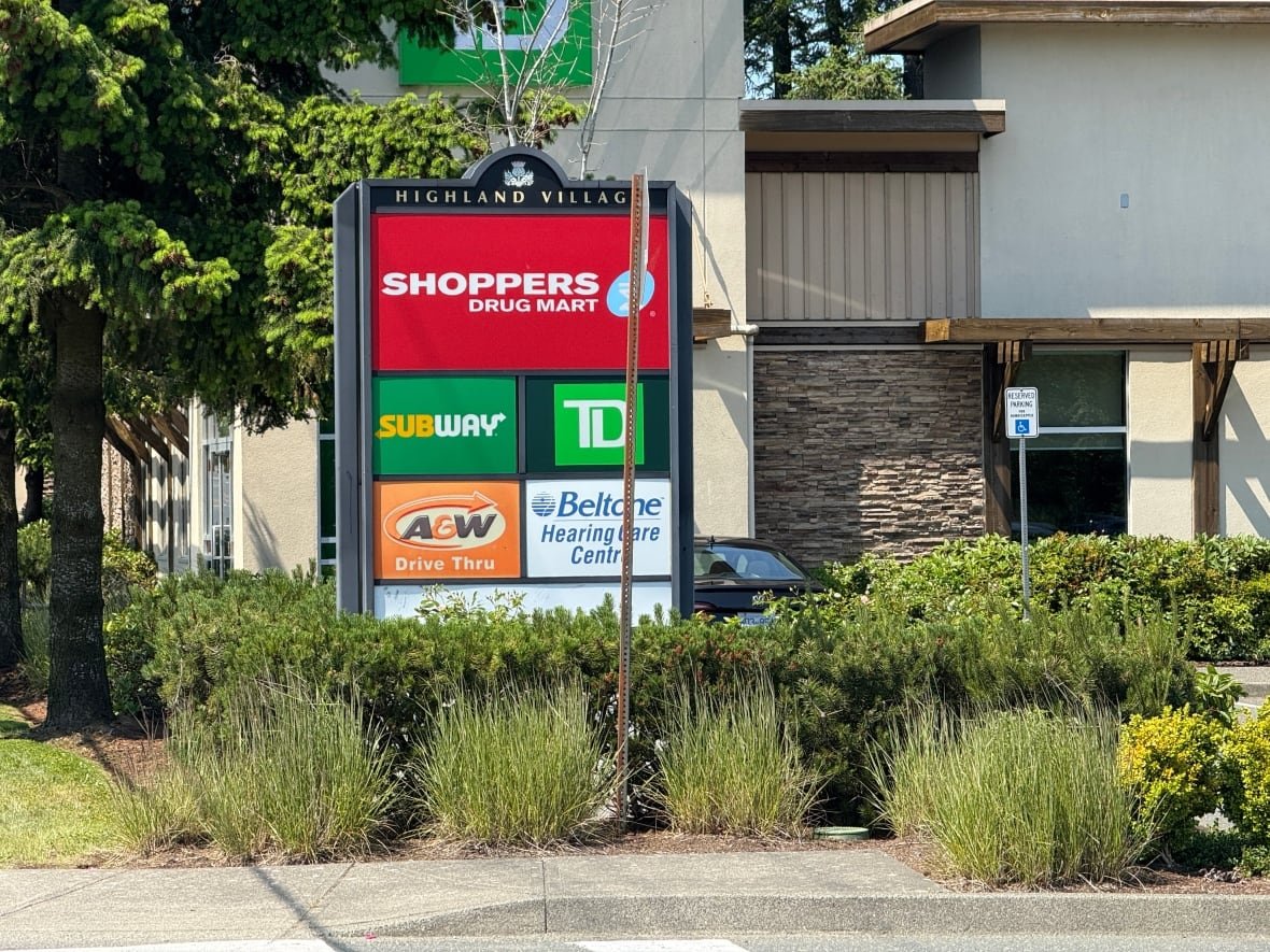 shoppers-drug-mart A strip mall sign with several stores, including Shoppers Drug Mart, Subway and TD Canada Trust.