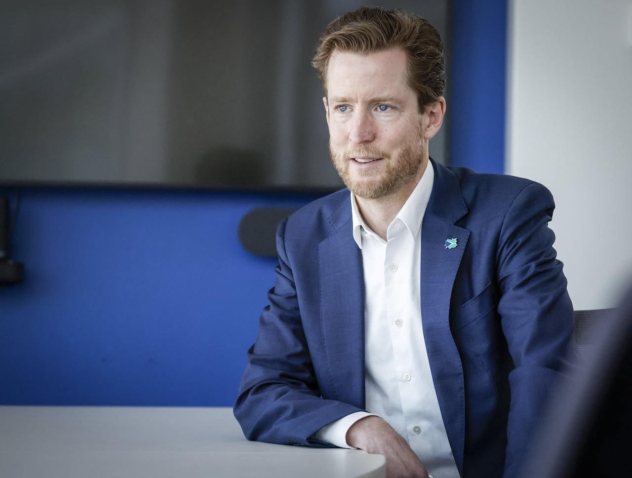 default-130 Portrait shot of WestJet CEO Alexis von Hoensbroech at a meeting hall.
